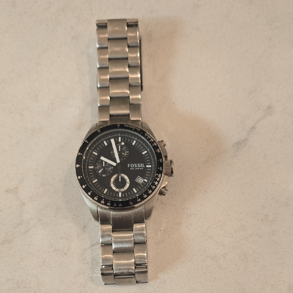 Fossil Silver and Black Chronograph Watch